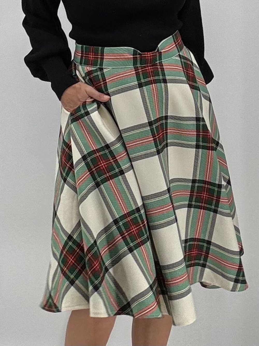 ModCloth Academia Twee Preppy Heritage Americana Plaid Holiday Midi Skirt - Picture 3 of 11